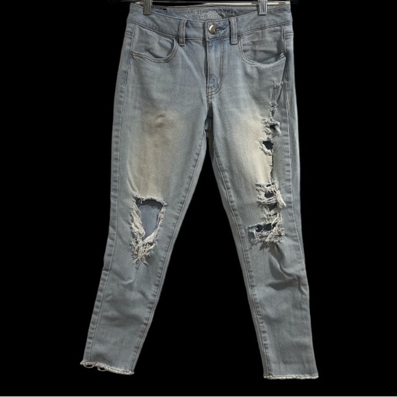 American Eagle jeans crop jegging super stretch distressed size 4 - Picture 2 of 8